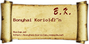 Bonyhai Koriolán névjegykártya